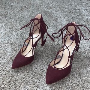 maroon lace up heels